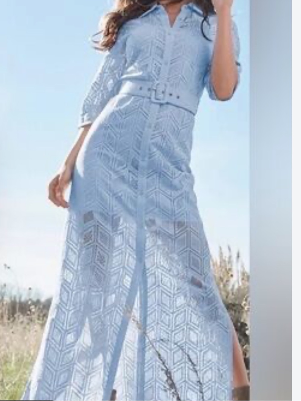 VENUS Light Blue Lace Maxi Shirt Dress